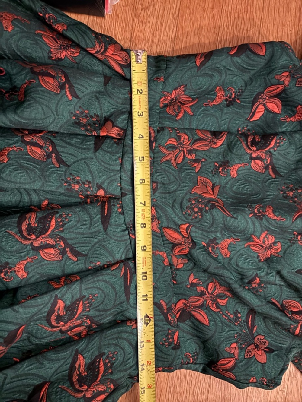 Floral Green and Red Brocade Dress - Picture 8 of 9